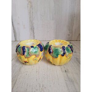Fitz Floyd pumpkin candle stick holder Halloween fall set